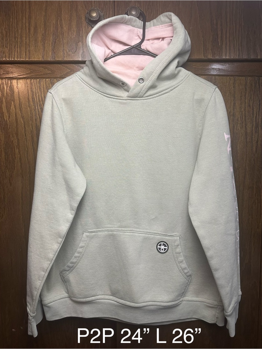 Women's Hooded Pullover Sweatshirt - Light Gray with Pink Lining